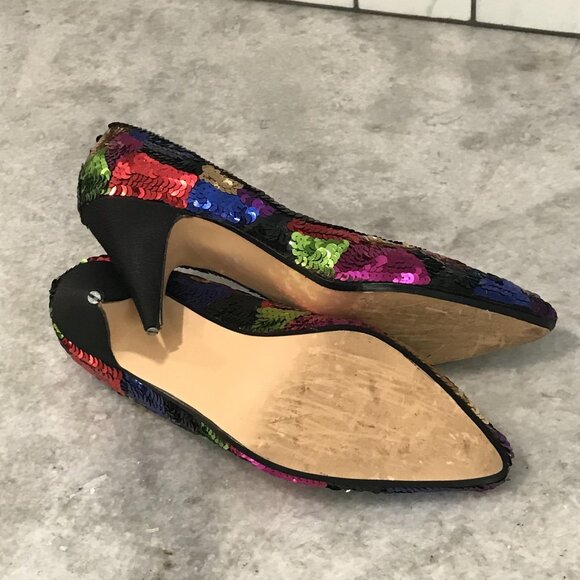 J. Renee Shoes Womens Size 7 M Multicolor Sequin Pointed Toe Pumps Kitten Heels - Picture 6 of 8